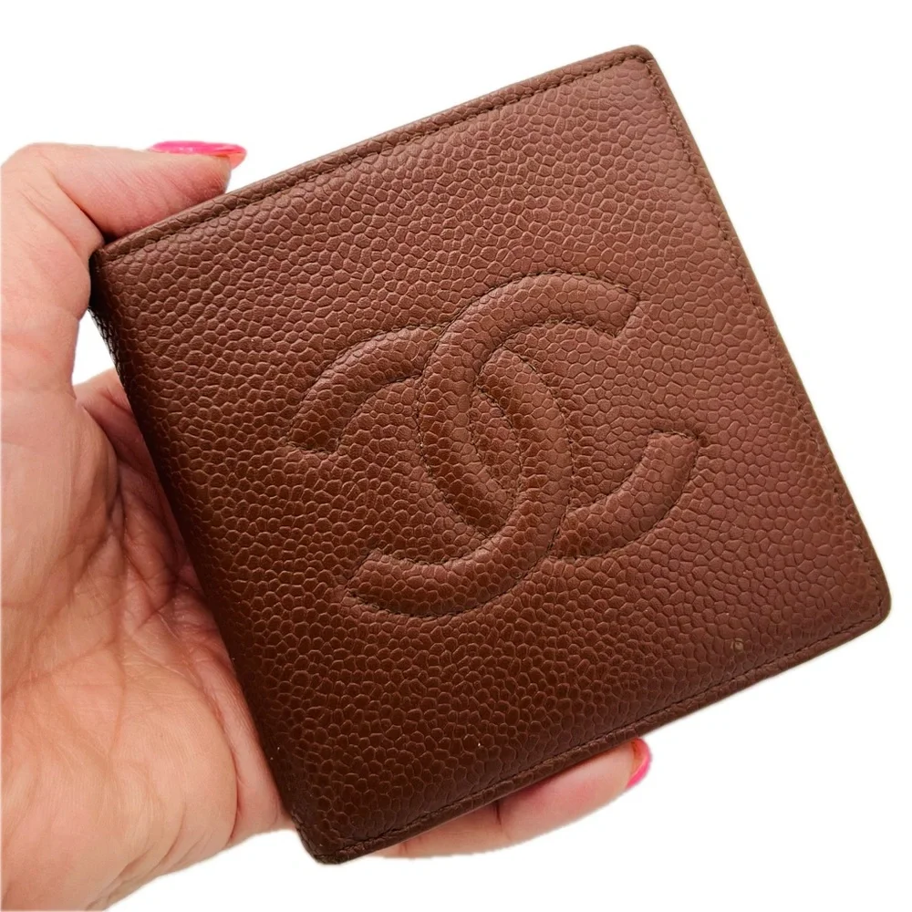 CHANEL Brown Caviar Bifold Wallet Mens Womens Unisex Vintage 1999 Authentic